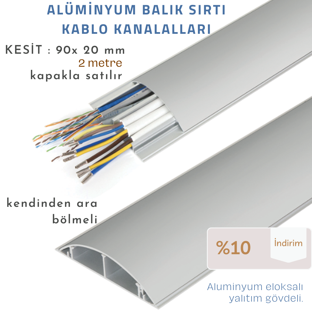 90x20 ALÜMİNYUM BALIKSIRTI KABLO KANALI