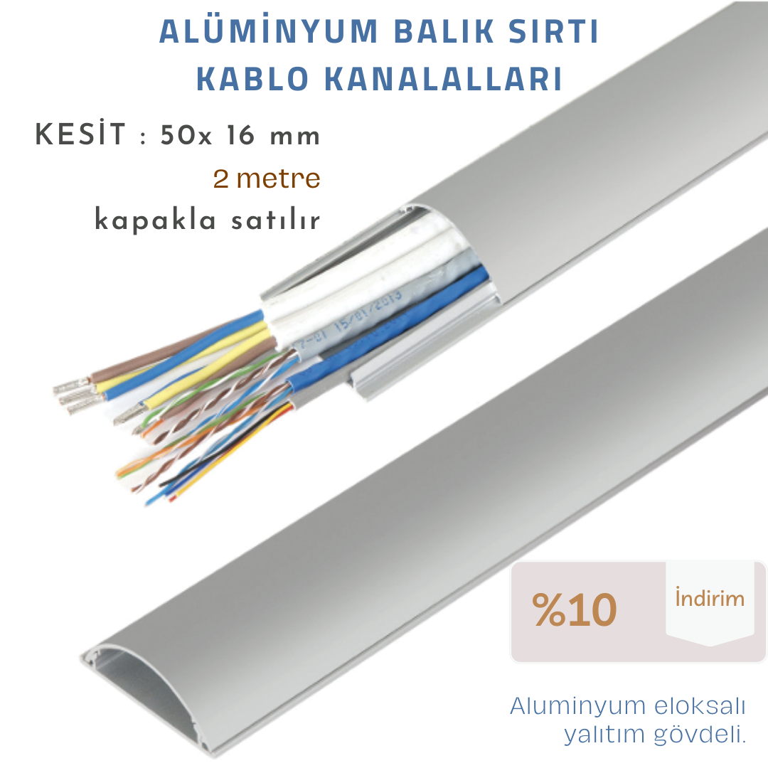 50X16 ALÜMİNYUM BALIKSIRTI KABLO KANALI