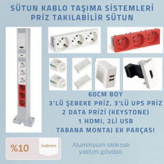 PRİZ TAKILABİLİR SÜTÜN KABLO TAŞIMA 3 şebeke, 3 ups, 2 data, 1 hdmi, 1 usb