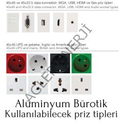 65x65 BÜROTİK PRİZ GRUP-ALUMİNYUM, 8 MODÜL