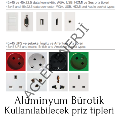 65x65 BÜROTİK PRİZ GRUP-ALUMİNYUM,  10 MODÜL