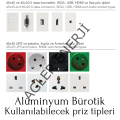 65x65 BÜROTİK PRİZ GRUP-ALUMİNYUM,  12 MODÜL