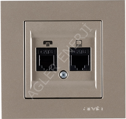 Data CAT-6 ve Numeris Telefon Prizi CAT-3  ARVİA KAREN METALİK TİTANYUM